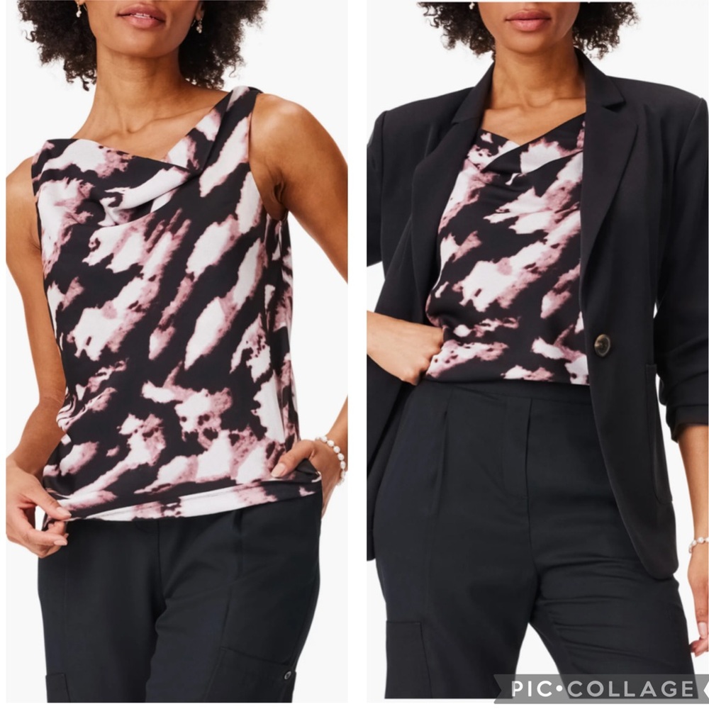 Nic+Zoe Spring Shadow Cowl Neck Tank Top Black Multi 3X
